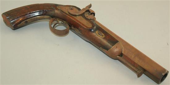 A 19th century percussion cap pistol, overall 13in.